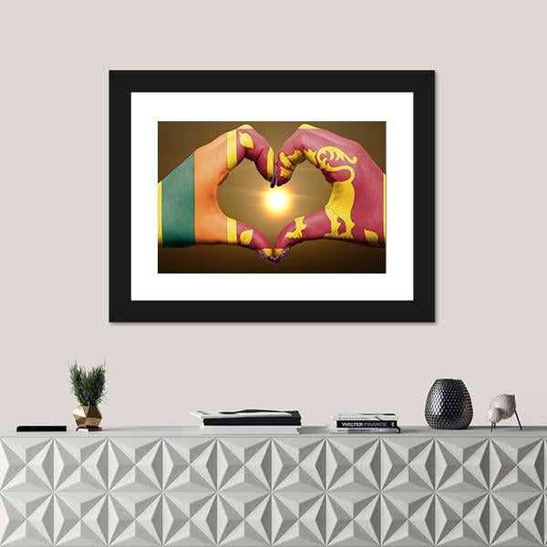 Sri Lankan Flag On Hands Canvas Wall Art-3 Horizontal-Gallery Wrap-25" x 16"-Tiaracle