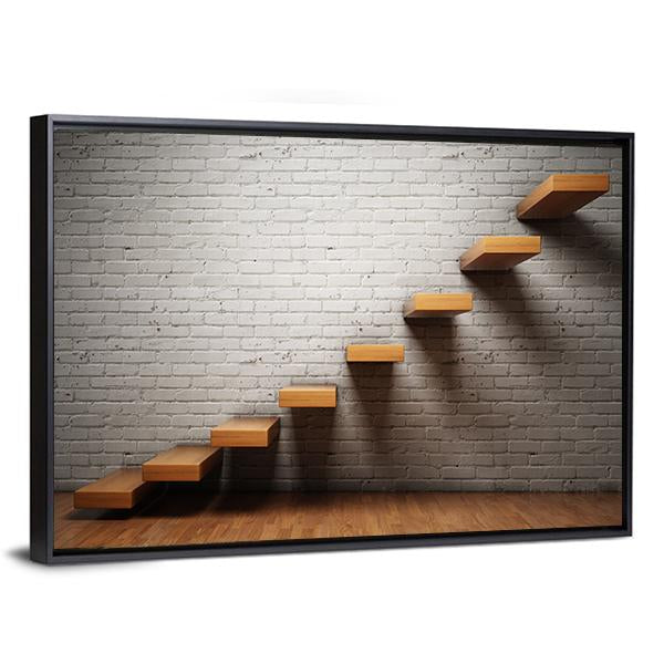 Stairs On Brick Wall Canvas Wall Art-3 Horizontal-Gallery Wrap-25" x 16"-Tiaracle