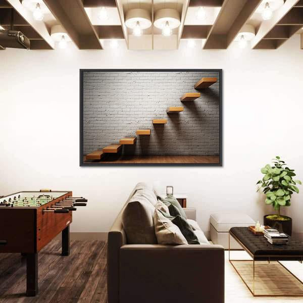 Stairs On Brick Wall Canvas Wall Art-3 Horizontal-Gallery Wrap-25" x 16"-Tiaracle
