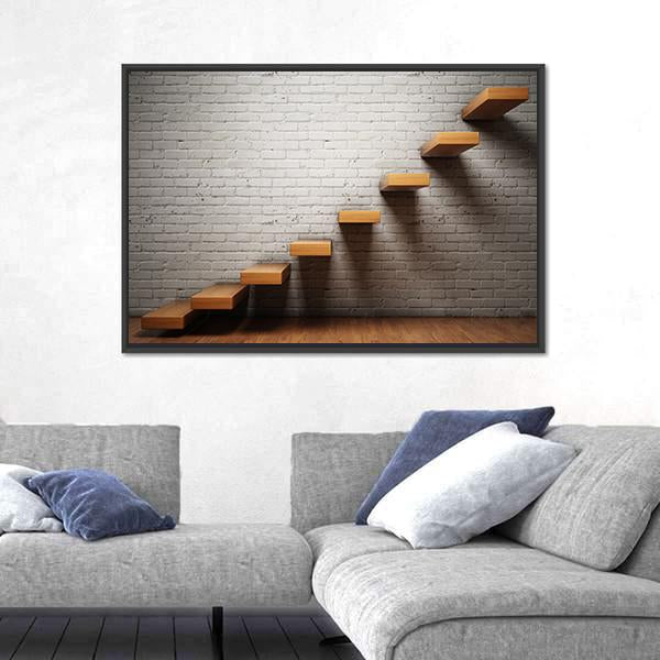 Stairs On Brick Wall Canvas Wall Art-3 Horizontal-Gallery Wrap-25" x 16"-Tiaracle