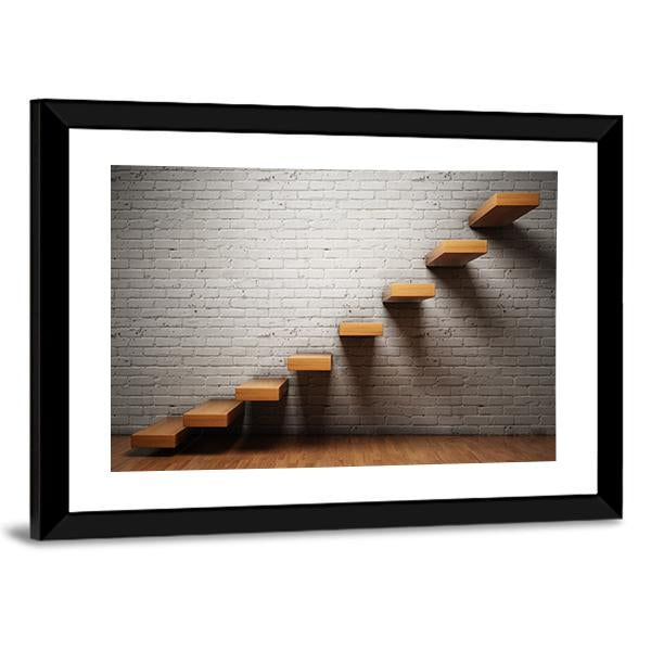 Stairs On Brick Wall Canvas Wall Art-3 Horizontal-Gallery Wrap-25" x 16"-Tiaracle