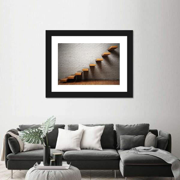 Stairs On Brick Wall Canvas Wall Art-3 Horizontal-Gallery Wrap-25" x 16"-Tiaracle