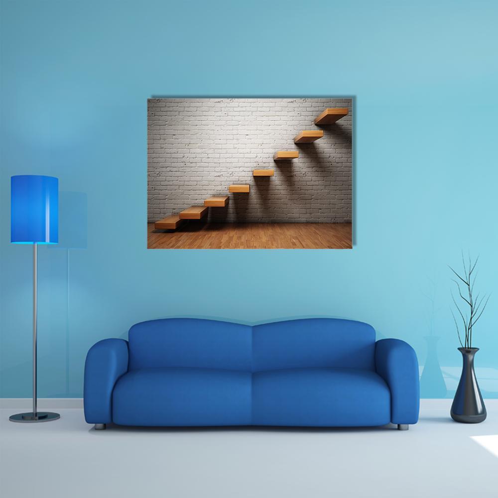 Stairs On Brick Wall Canvas Wall Art-1 Piece-Gallery Wrap-48" x 32"-Tiaracle