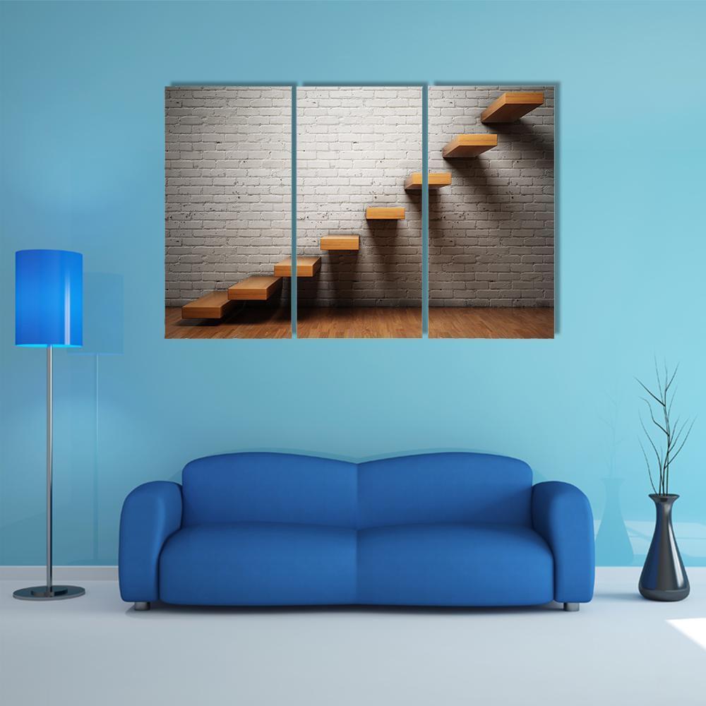 Stairs On Brick Wall Canvas Wall Art-3 Horizontal-Gallery Wrap-37" x 24"-Tiaracle