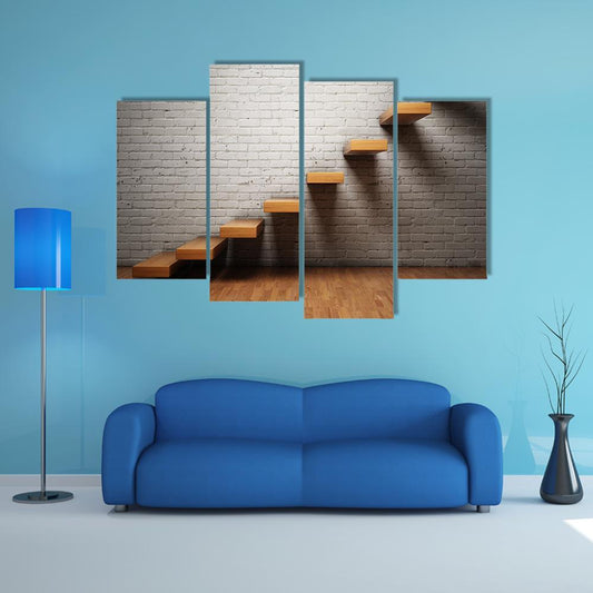 Stairs On Brick Wall Canvas Wall Art-4 Pop-Gallery Wrap-50" x 32"-Tiaracle