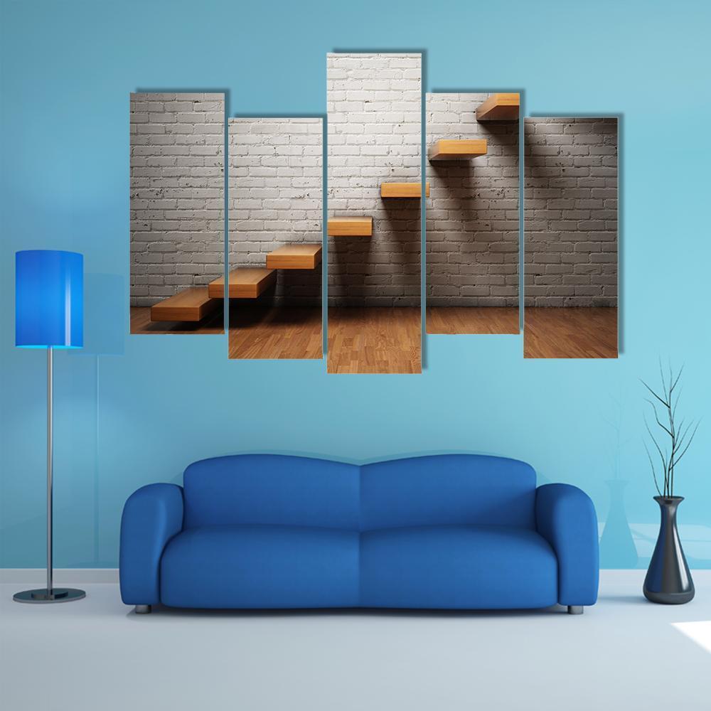 Stairs On Brick Wall Canvas Wall Art-5 Pop-Gallery Wrap-47" x 32"-Tiaracle