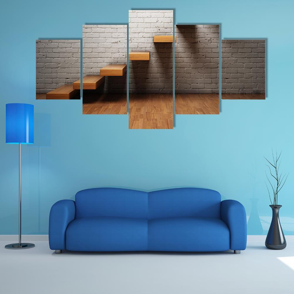 Stairs On Brick Wall Canvas Wall Art-5 Star-Gallery Wrap-62" x 32"-Tiaracle