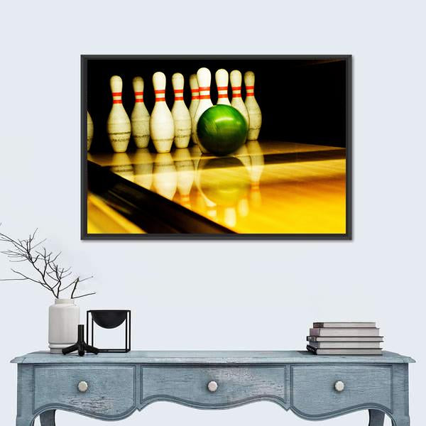 Standing Bowing Pins And Bowl Canvas Wall Art-1 Piece-Floating Frame-24" x 16"-Tiaracle