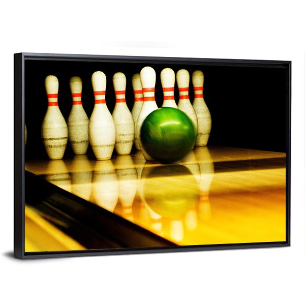 Standing Bowing Pins And Bowl Canvas Wall Art-3 Horizontal-Gallery Wrap-25" x 16"-Tiaracle