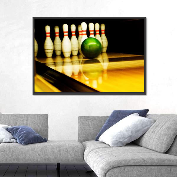 Standing Bowing Pins And Bowl Canvas Wall Art-3 Horizontal-Gallery Wrap-25" x 16"-Tiaracle