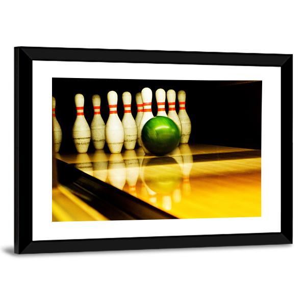 Standing Bowing Pins And Bowl Canvas Wall Art-3 Horizontal-Gallery Wrap-25" x 16"-Tiaracle