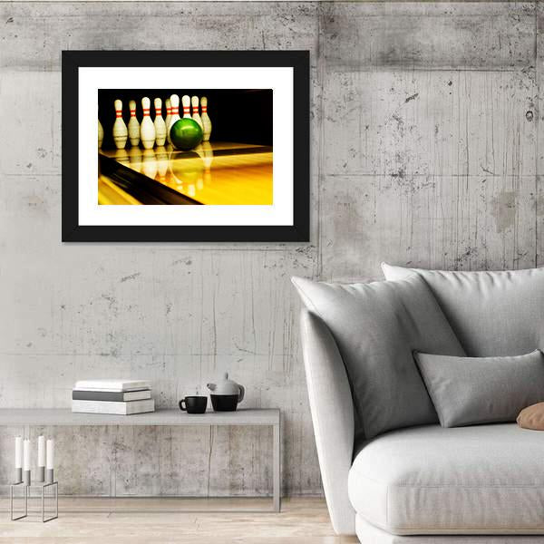 Standing Bowing Pins And Bowl Canvas Wall Art-3 Horizontal-Gallery Wrap-25" x 16"-Tiaracle