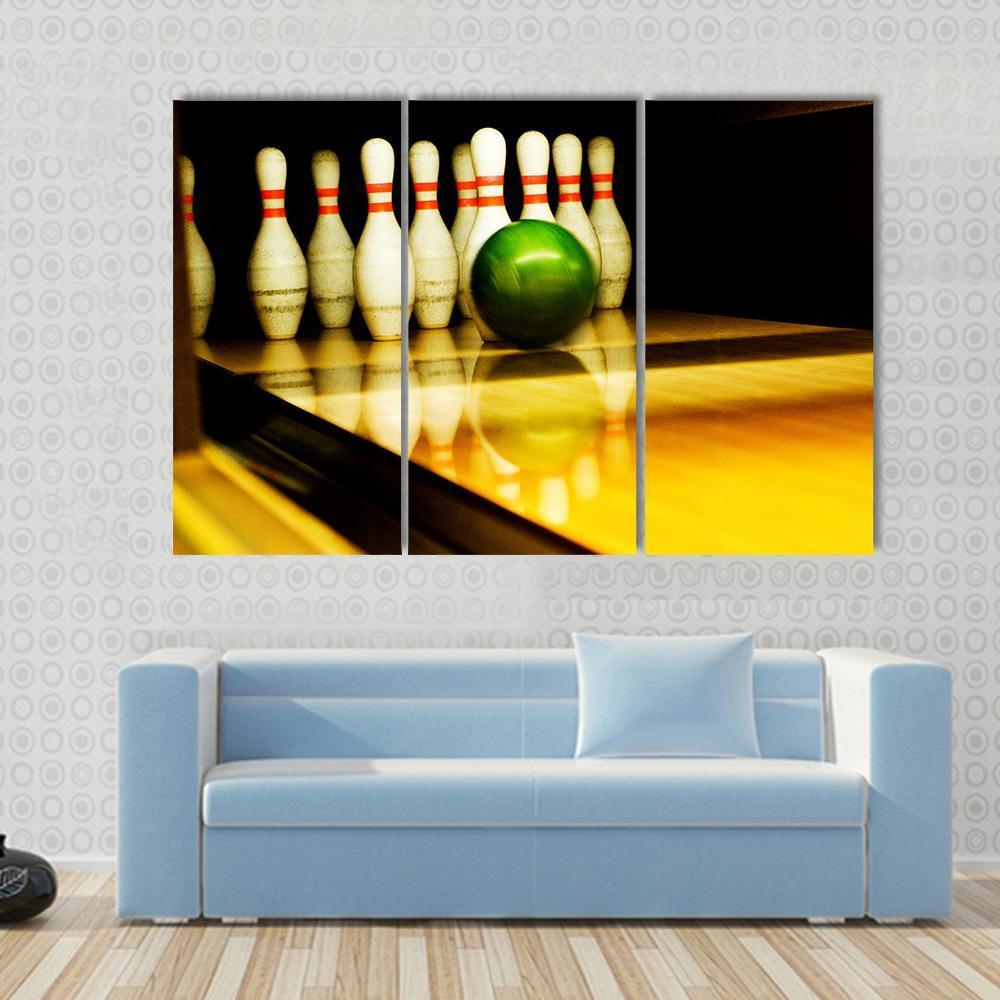 Standing Bowing Pins And Bowl Canvas Wall Art-3 Horizontal-Gallery Wrap-37" x 24"-Tiaracle