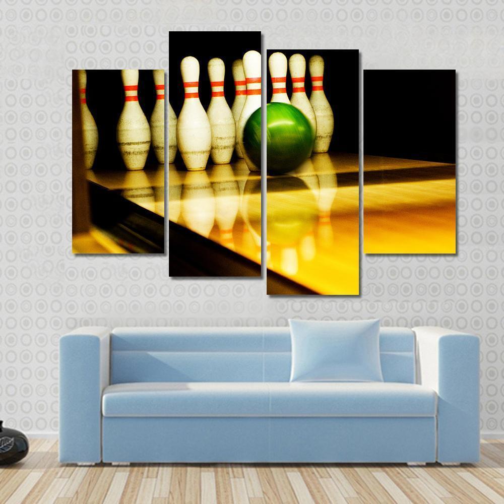 Standing Bowing Pins And Bowl Canvas Wall Art-4 Pop-Gallery Wrap-50" x 32"-Tiaracle