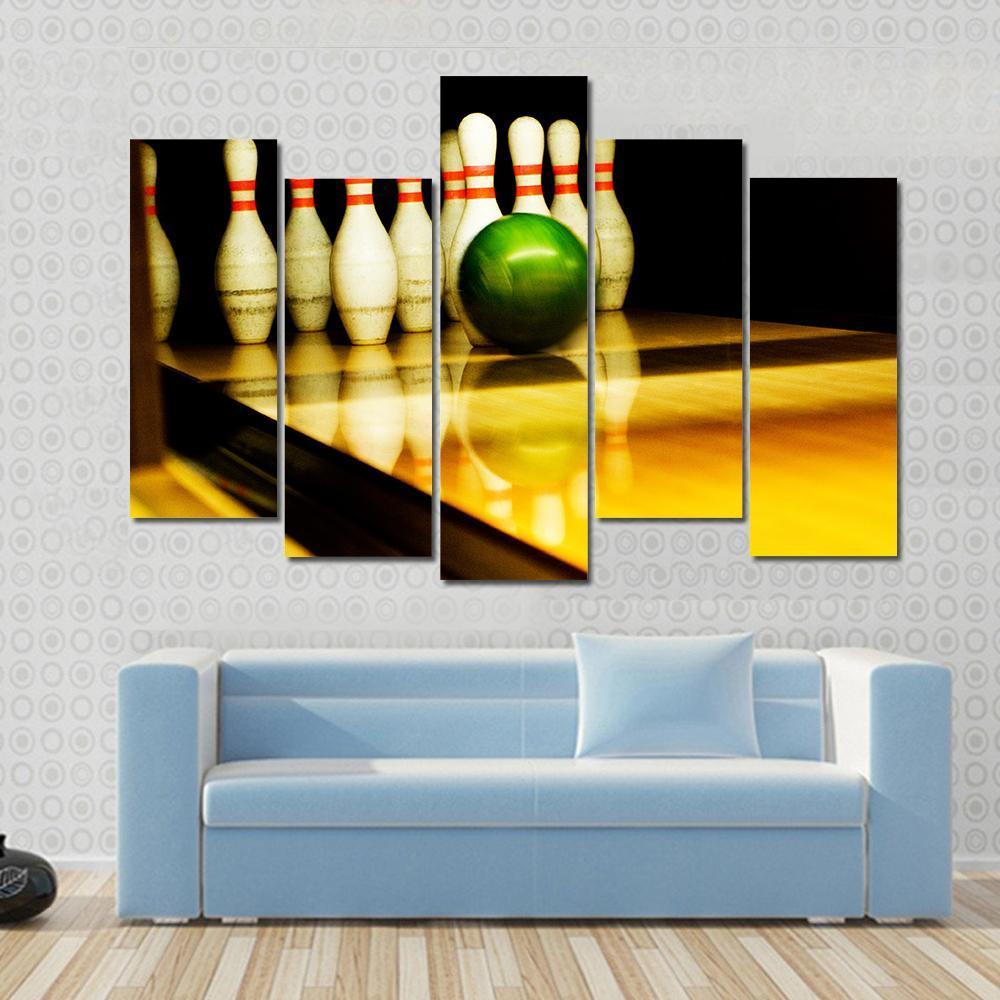 Standing Bowing Pins And Bowl Canvas Wall Art-5 Pop-Gallery Wrap-47" x 32"-Tiaracle