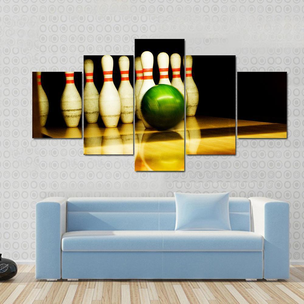 Standing Bowing Pins And Bowl Canvas Wall Art-5 Star-Gallery Wrap-62" x 32"-Tiaracle