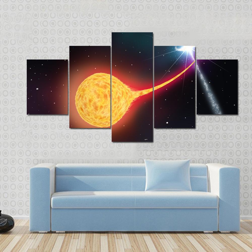 Star Absorption By A Black Hole Pulsar Canvas Wall Art-5 Star-Gallery Wrap-62" x 32"-Tiaracle