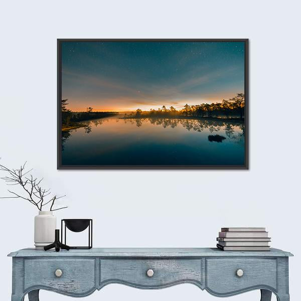 Starry Night At A Swamp Canvas Wall Art-1 Piece-Floating Frame-24" x 16"-Tiaracle