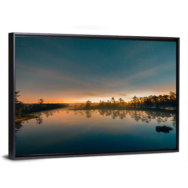 Starry Night At A Swamp Canvas Wall Art-3 Horizontal-Gallery Wrap-25" x 16"-Tiaracle