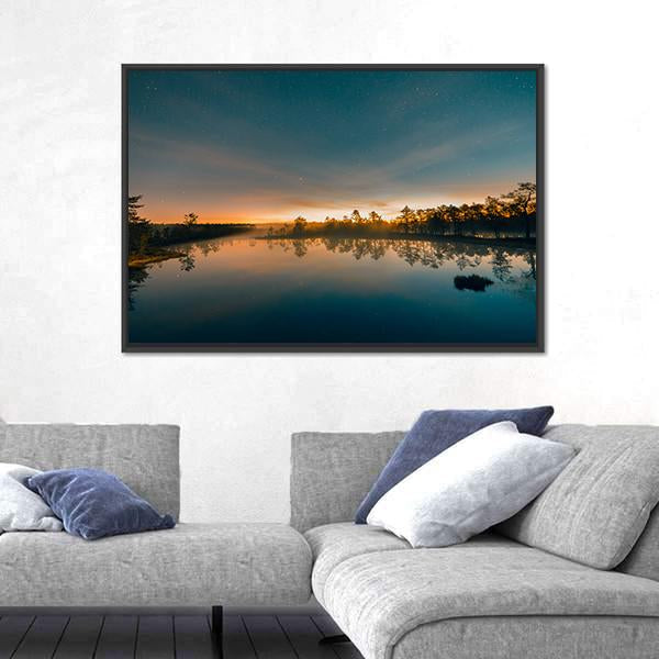 Starry Night At A Swamp Canvas Wall Art-3 Horizontal-Gallery Wrap-25" x 16"-Tiaracle
