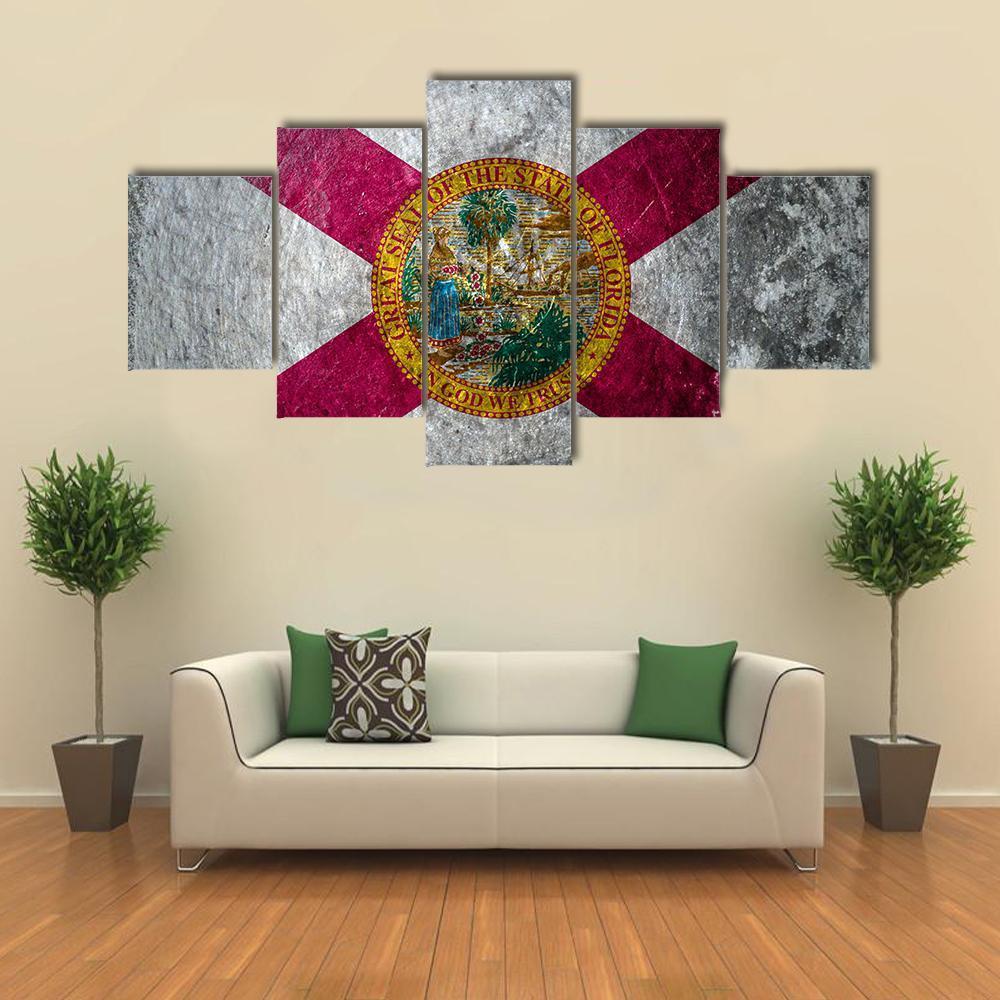 State Flag Of Florida Canvas Wall Art-5 Star-Gallery Wrap-62" x 32"-Tiaracle