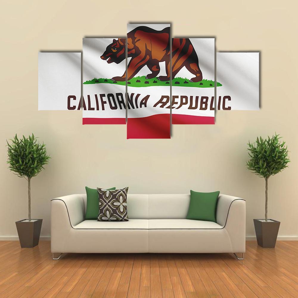 State Of California Flag Canvas Wall Art-5 Star-Gallery Wrap-62" x 32"-Tiaracle