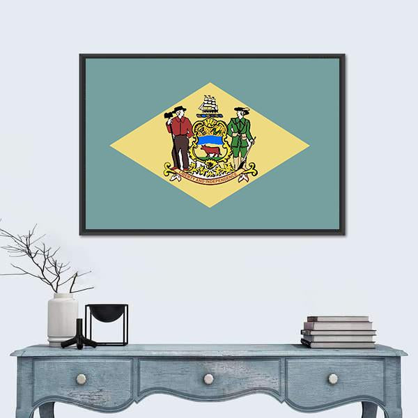 State Of Delaware Flag Canvas Wall Art-1 Piece-Floating Frame-24" x 16"-Tiaracle