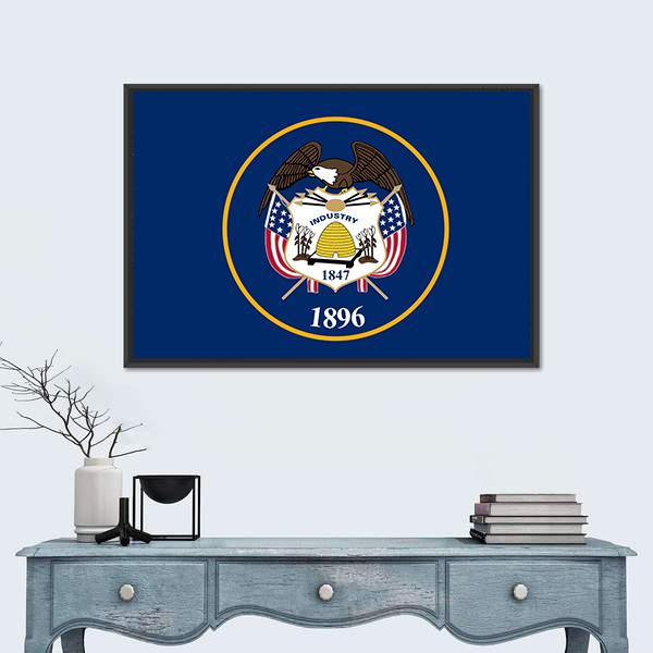 State Of Utah Flag Canvas Wall Art-1 Piece-Floating Frame-24" x 16"-Tiaracle