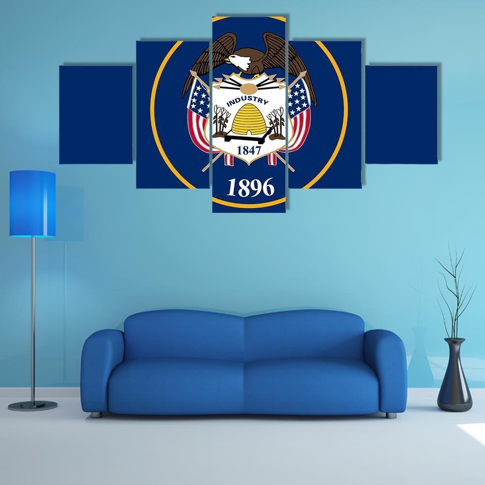 State Of Utah Flag Canvas Wall Art-5 Star-Gallery Wrap-62" x 32"-Tiaracle