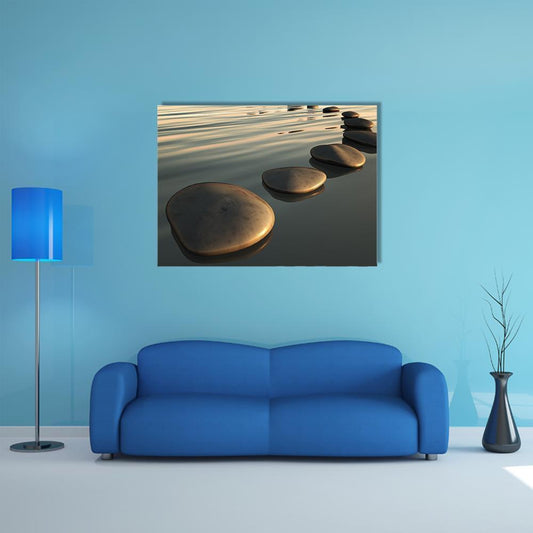 Step Stones To The Sunset Canvas Wall Art-1 Piece-Gallery Wrap-48" x 32"-Tiaracle
