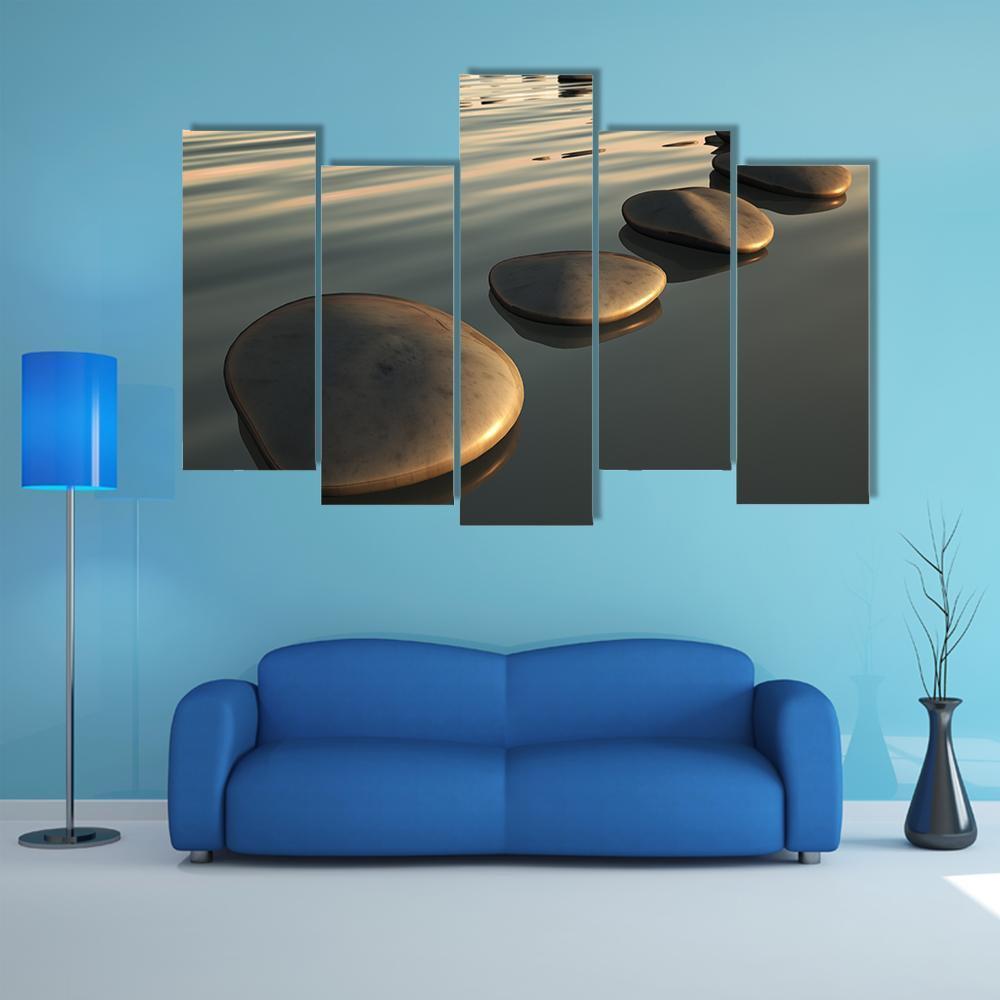 Step Stones To The Sunset Canvas Wall Art-5 Pop-Gallery Wrap-47" x 32"-Tiaracle