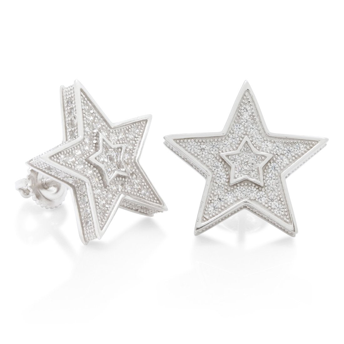 Sterling Silver Platform Star Earrings