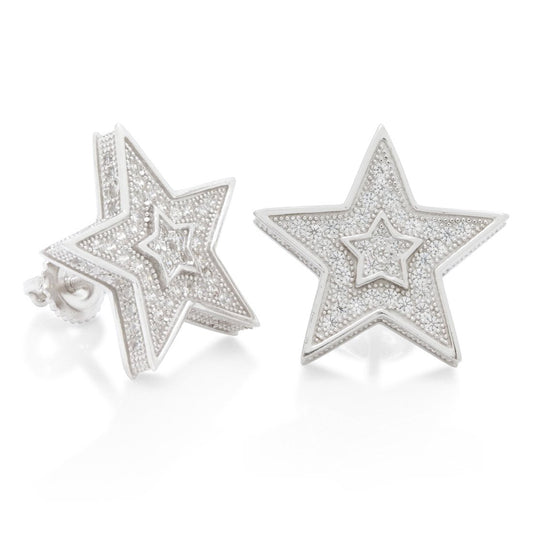 Sterling Silver Platform Star Earrings