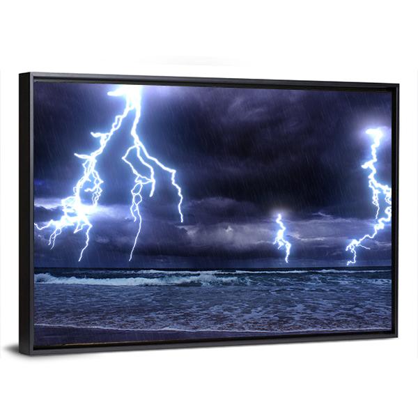 Storm On The Sea With Lightnings Canvas Wall Art-3 Horizontal-Gallery Wrap-25" x 16"-Tiaracle