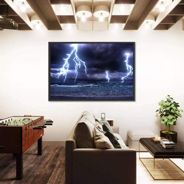 Storm On The Sea With Lightnings Canvas Wall Art-3 Horizontal-Gallery Wrap-25" x 16"-Tiaracle