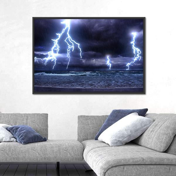 Storm On The Sea With Lightnings Canvas Wall Art-3 Horizontal-Gallery Wrap-25" x 16"-Tiaracle