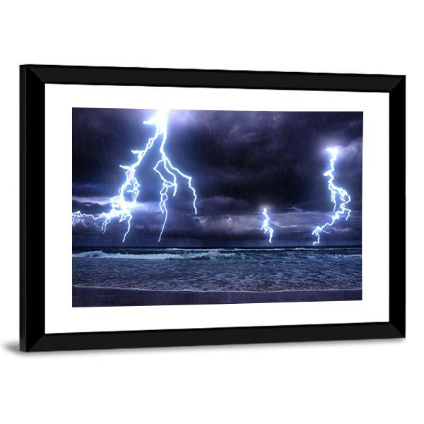 Storm On The Sea With Lightnings Canvas Wall Art-3 Horizontal-Gallery Wrap-25" x 16"-Tiaracle