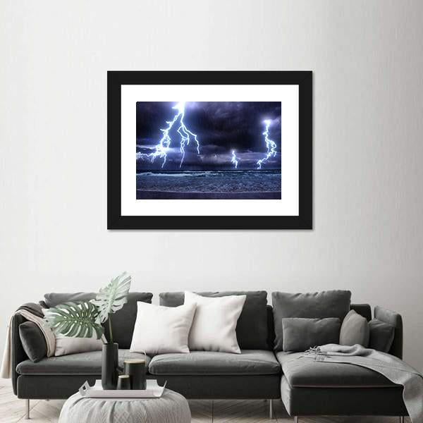 Storm On The Sea With Lightnings Canvas Wall Art-3 Horizontal-Gallery Wrap-25" x 16"-Tiaracle