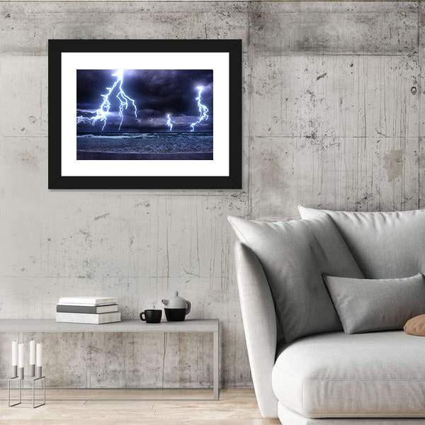 Storm On The Sea With Lightnings Canvas Wall Art-3 Horizontal-Gallery Wrap-25" x 16"-Tiaracle