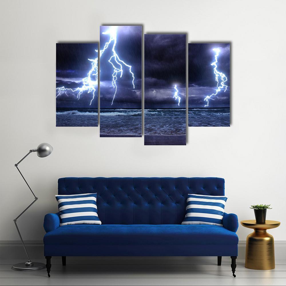 Storm On The Sea With Lightnings Canvas Wall Art-4 Pop-Gallery Wrap-50" x 32"-Tiaracle