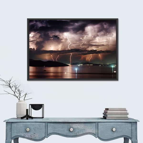 Stormy Sky And Lightning Canvas Wall Art-1 Piece-Floating Frame-24" x 16"-Tiaracle