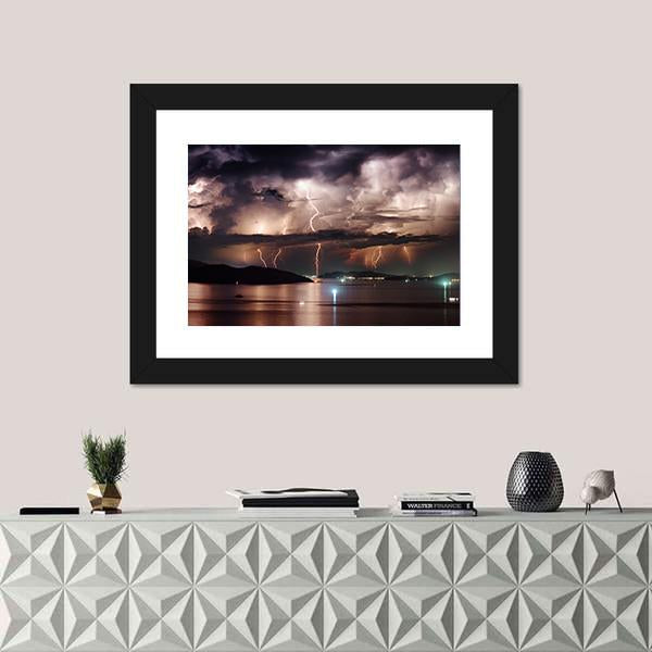 Stormy Sky And Lightning Canvas Wall Art-1 Piece-Framed Print-20" x 16"-Tiaracle