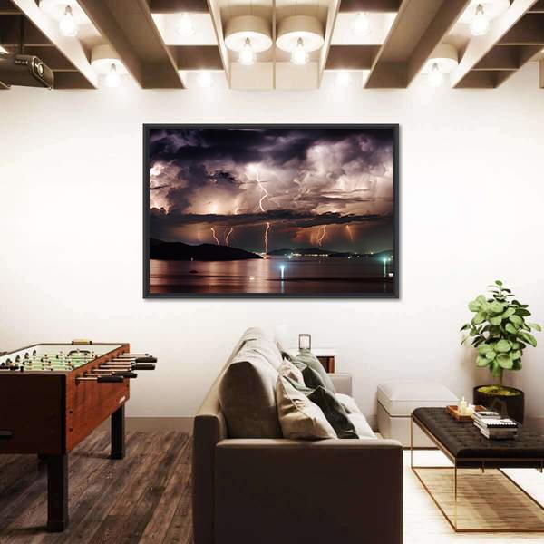 Stormy Sky And Lightning Canvas Wall Art-3 Horizontal-Gallery Wrap-25" x 16"-Tiaracle