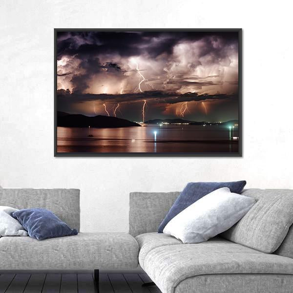 Stormy Sky And Lightning Canvas Wall Art-3 Horizontal-Gallery Wrap-25" x 16"-Tiaracle