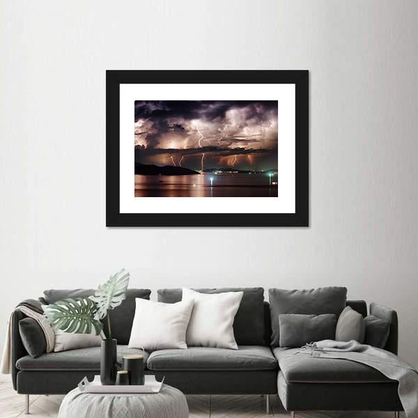 Stormy Sky And Lightning Canvas Wall Art-3 Horizontal-Gallery Wrap-25" x 16"-Tiaracle