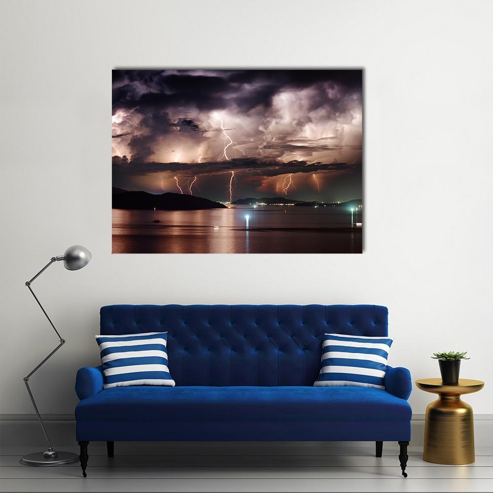 Stormy Sky And Lightning Canvas Wall Art-1 Piece-Gallery Wrap-48" x 32"-Tiaracle