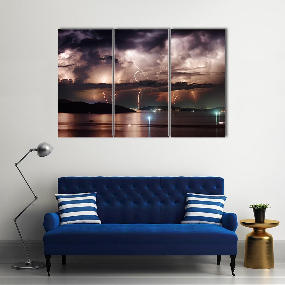 Stormy Sky And Lightning Canvas Wall Art-3 Horizontal-Gallery Wrap-37" x 24"-Tiaracle