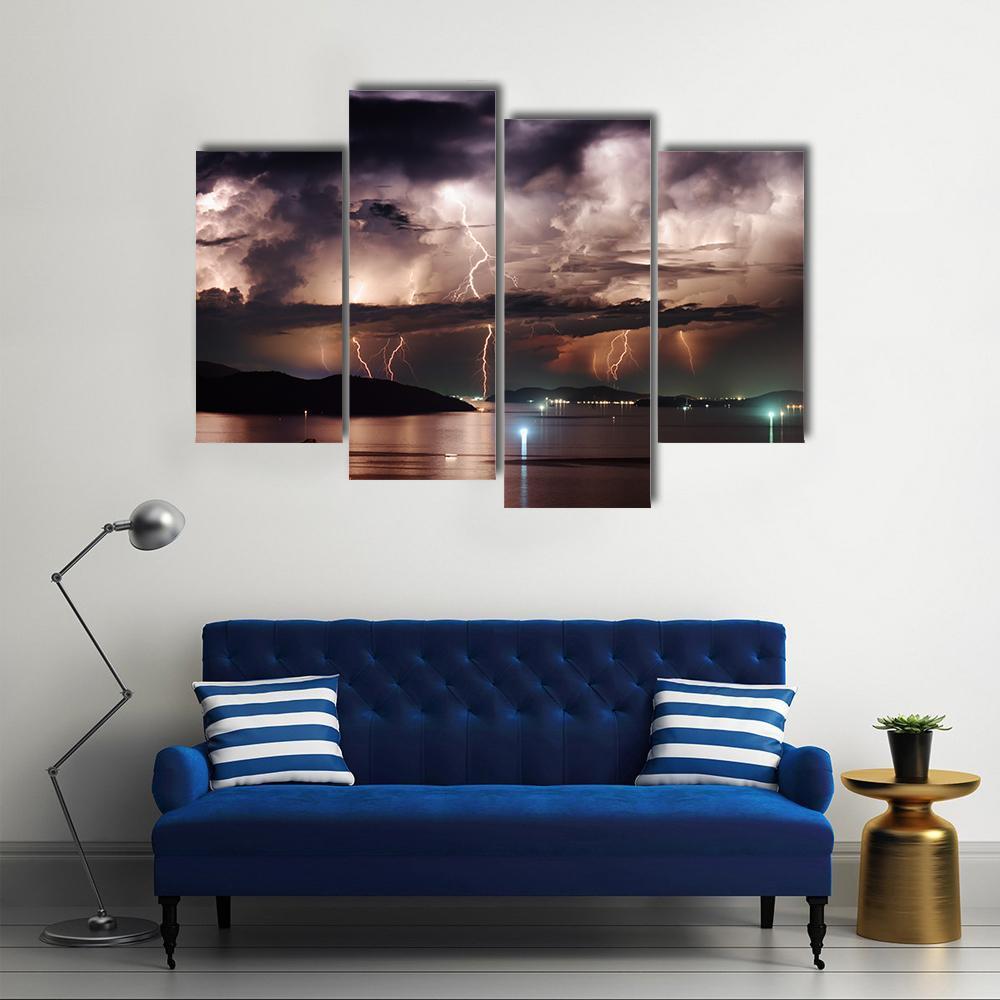 Stormy Sky And Lightning Canvas Wall Art-4 Pop-Gallery Wrap-50" x 32"-Tiaracle