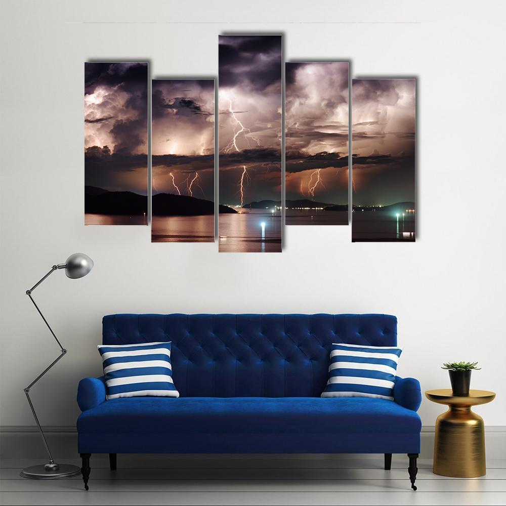 Stormy Sky And Lightning Canvas Wall Art-5 Pop-Gallery Wrap-47" x 32"-Tiaracle