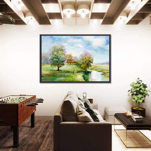 Stream Passing Through Small Village Canvas Wall Art-3 Horizontal-Gallery Wrap-25" x 16"-Tiaracle